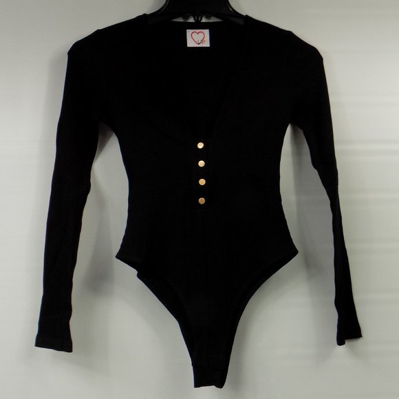 LoveLA Tops - LoveLA Brenda Snap Button Long Sleeve V-Neck Bodysuit Size S